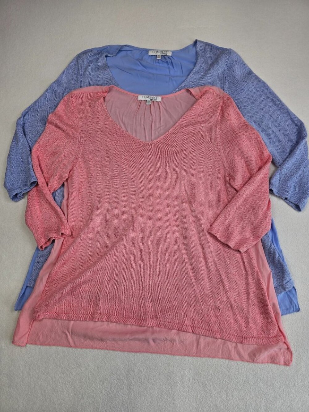 Ellen Tracy Womens XL TWO Light Sweaters Shirts Pink & Blue 3/4 Sleeve